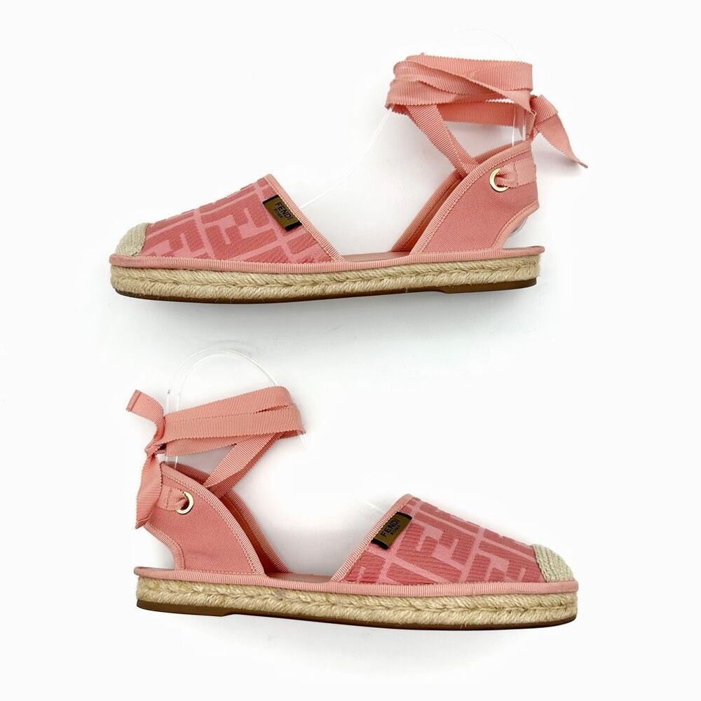 FENDI Pink Canvas FF Forever FENDI Flats Size 40 Us 9.5-10 Ankle Wrap Espadrille - Picture 7 of 13
